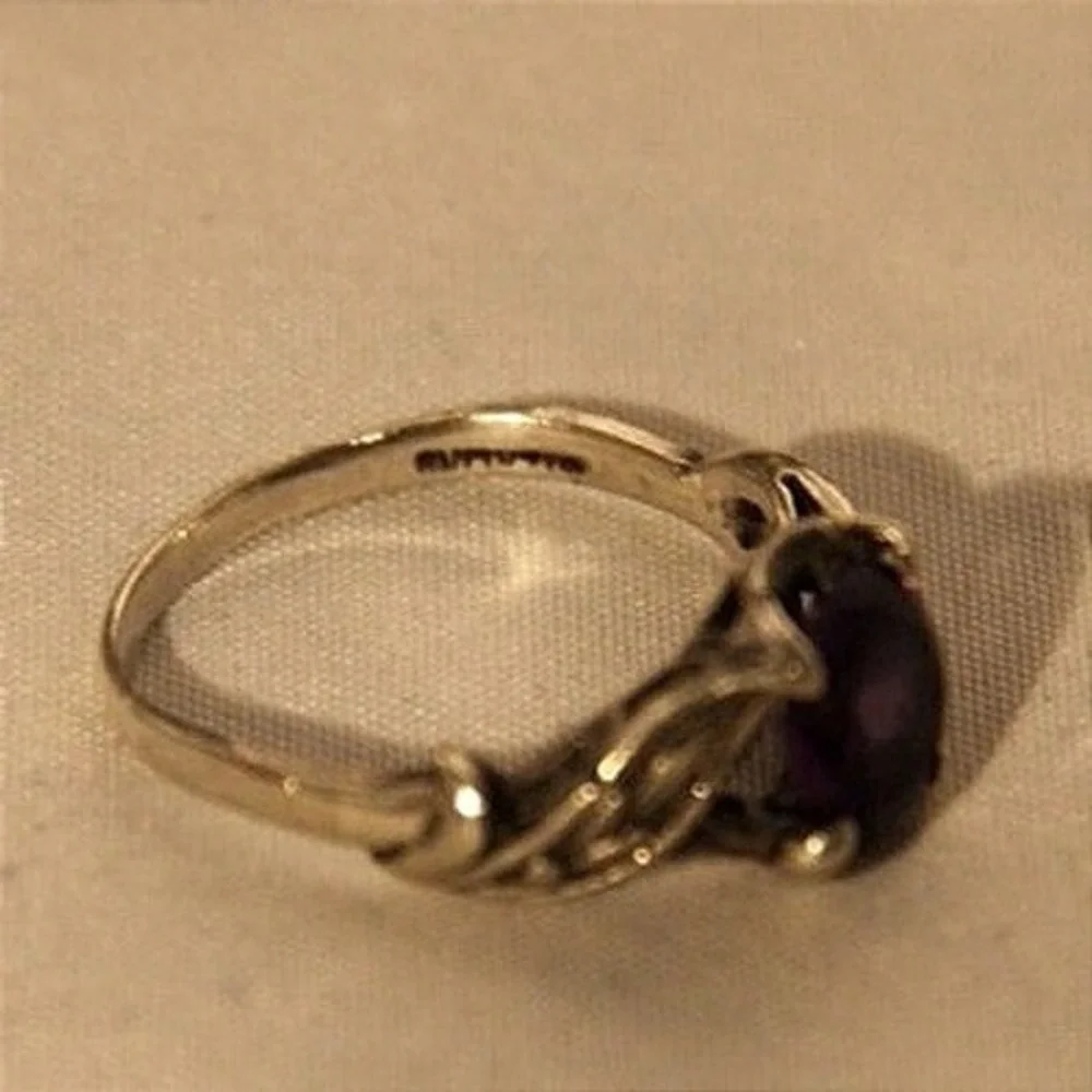 Sterling Silver Amethyst Leaf Ring Botanical Nature Inspired Band Size 8 - Picture 3 of 6
